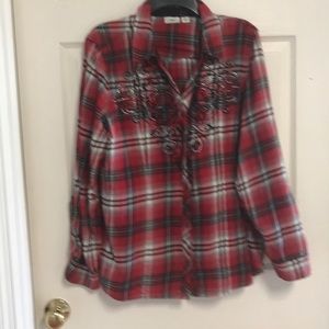 Black,red& white plaid western top w/rhinestones